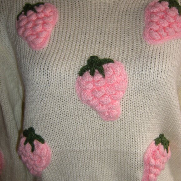 NWT LOVE TREE 3D STRAWBERRY SWEATER S - Picture 2 of 5